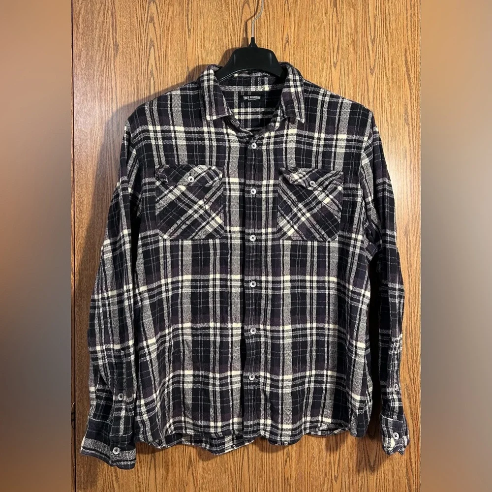 True Religion Travertine Workwear Black and White Plaid Flannel